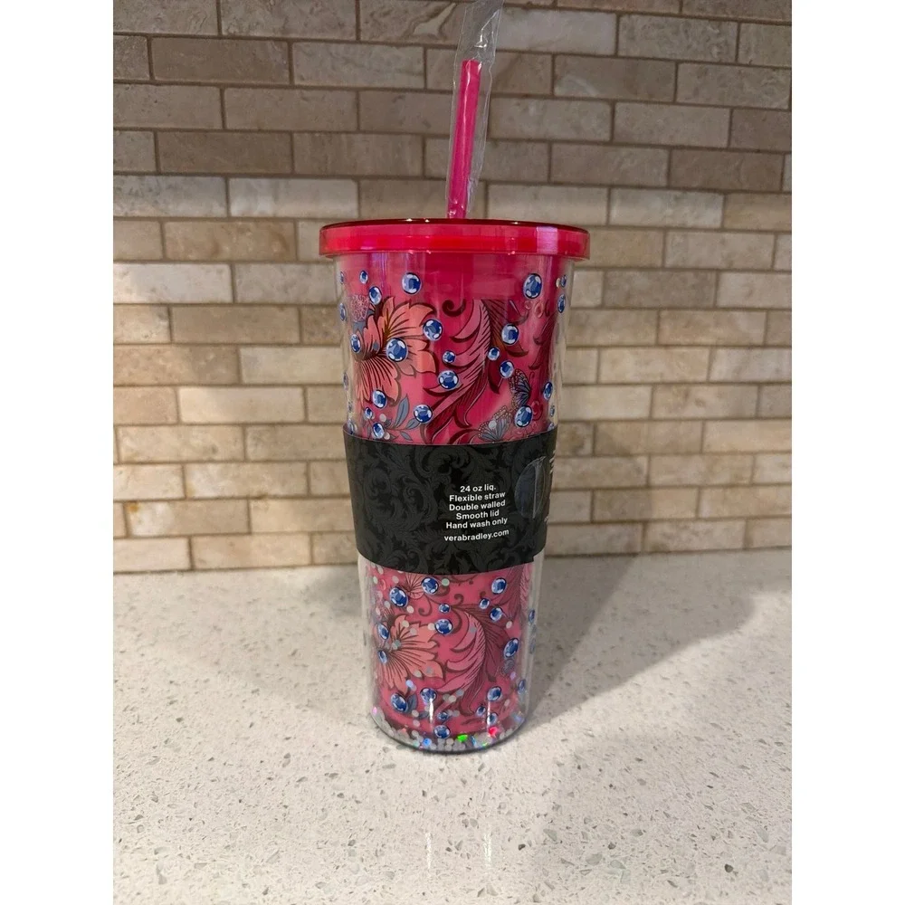NEW Wicked Vera Bradley Tumbler With Straw Pink Floral Cup Movie Musical